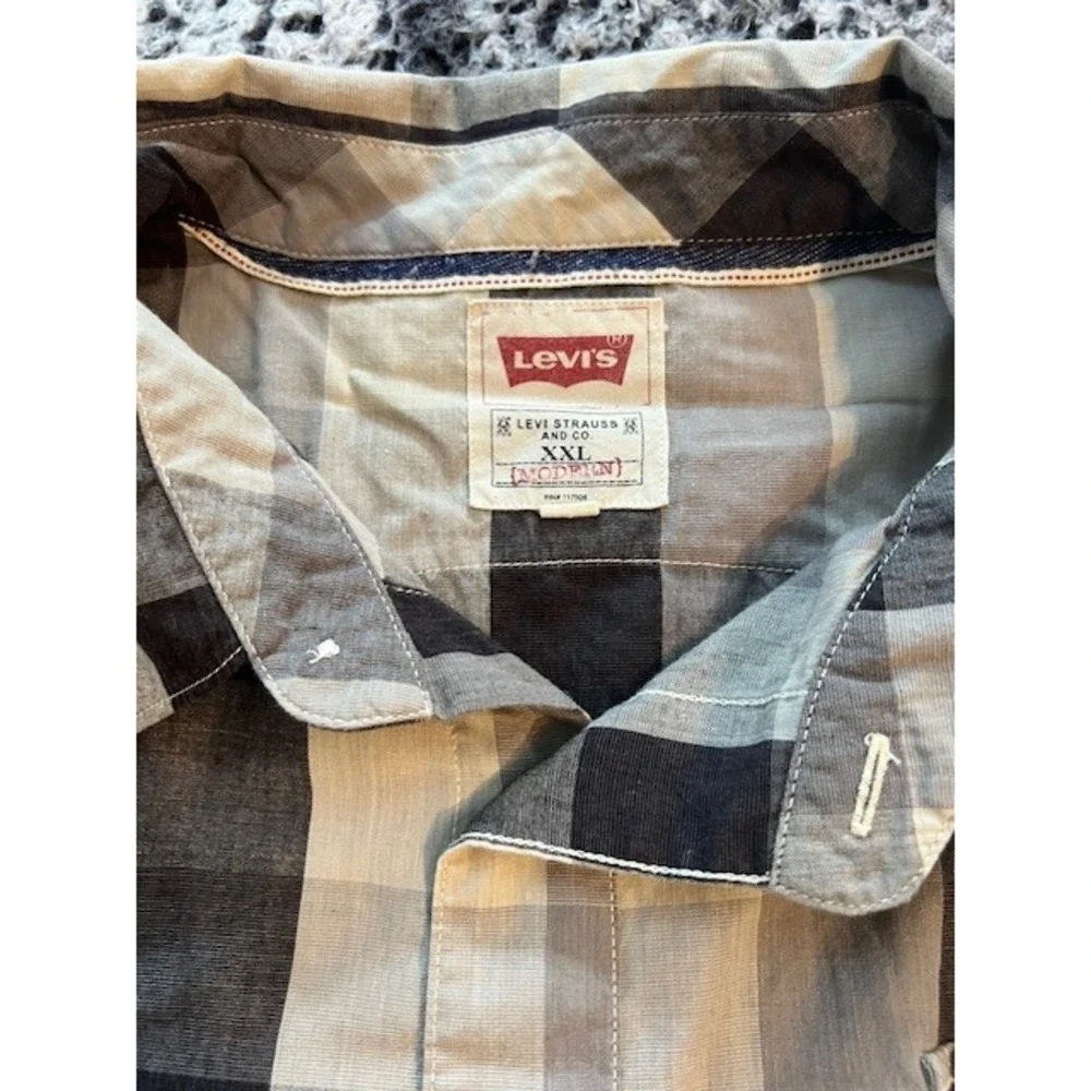 Men's Levi Strauss Two Horse Brand Black & White Plaid Pearl Button Up Shirt XXL